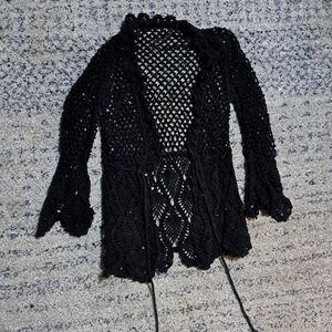 Elegant Black Crochet Women's Sweater XS